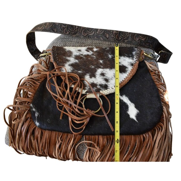 L3 Designs Custom Cowhide Crossbody Fringed Bag Leather Brown White Western - Picture 15 of 15